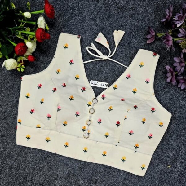 Floral Embroidery Khadi Cotton Blouse