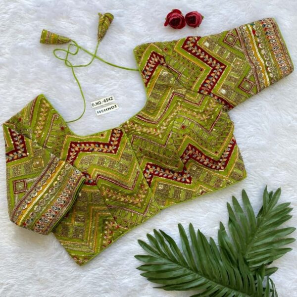 Mehndi green embroidered blouse