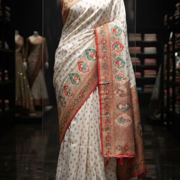 White pashmina silk saree