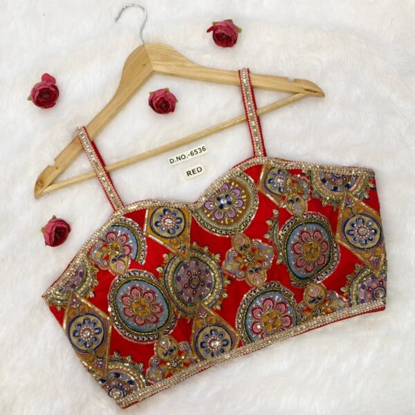 Red Embroidered Silk Blouse