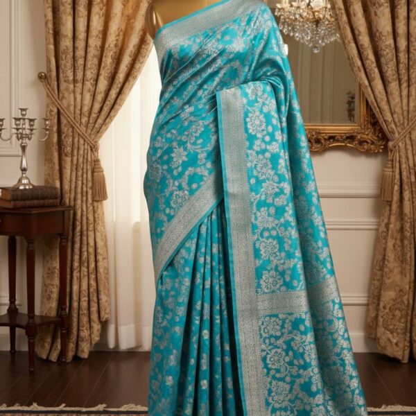 sky blue silk saree