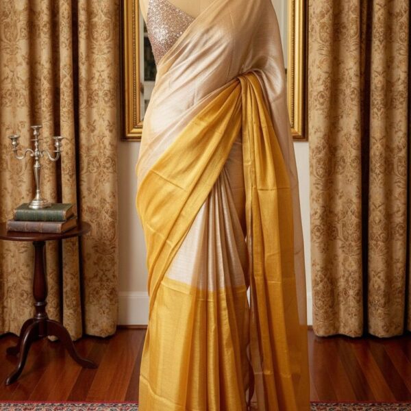Dual-Tone Tissue Silk Saree in Ivory & Gold